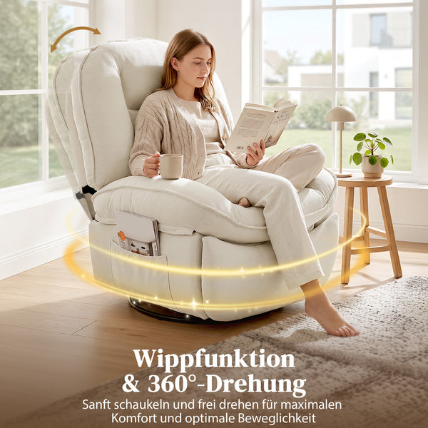 Relaxsessel drehbar schaukelbar mit Liegefunktion creme