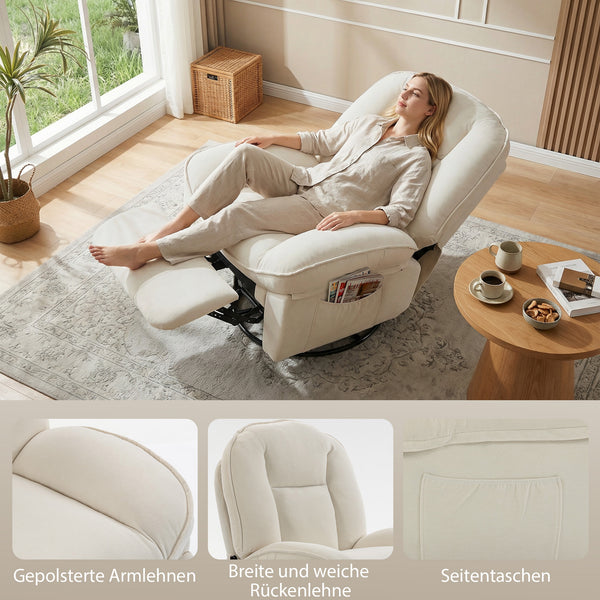Relaxsessel drehbar schaukelbar mit Liegefunktion creme