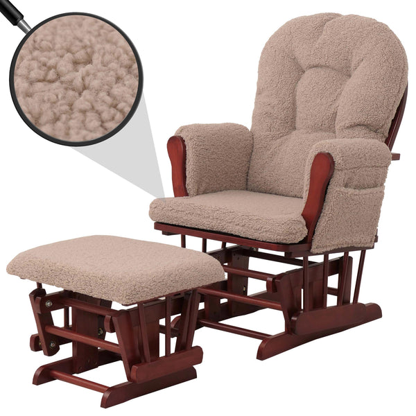 Relaxsessel Schaukelstuhl mit Hocker Bouclé Öko-Tex braun dunkles Gestell