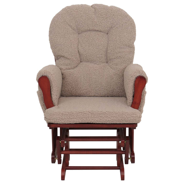 Relaxsessel Schaukelstuhl mit Hocker Bouclé Öko-Tex braun dunkles Gestell