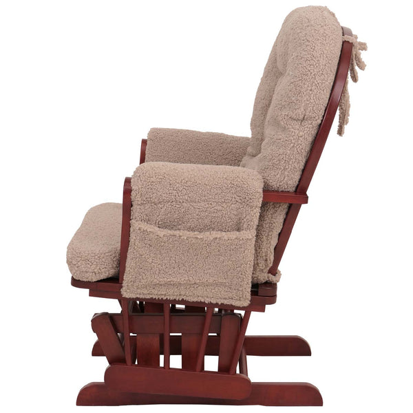Relaxsessel Schaukelstuhl mit Hocker Bouclé Öko-Tex braun dunkles Gestell