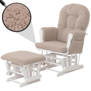 Relaxsessel Schaukelstuhl mit Hocker Bouclé Öko-Tex braun weisses Gestell