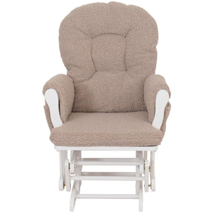 Relaxsessel Schaukelstuhl mit Hocker Bouclé Öko-Tex braun weisses Gestell