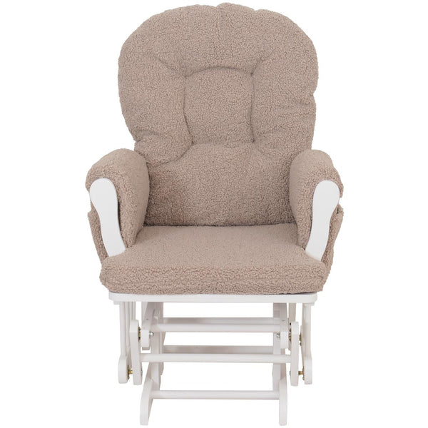 Relaxsessel Schaukelstuhl mit Hocker Bouclé Öko-Tex braun weisses Gestell