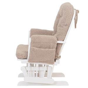Relaxsessel Schaukelstuhl mit Hocker Bouclé Öko-Tex braun weisses Gestell