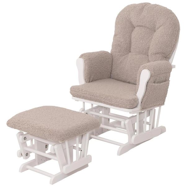 Relaxsessel Schaukelstuhl mit Hocker Bouclé Öko-Tex braun weisses Gestell