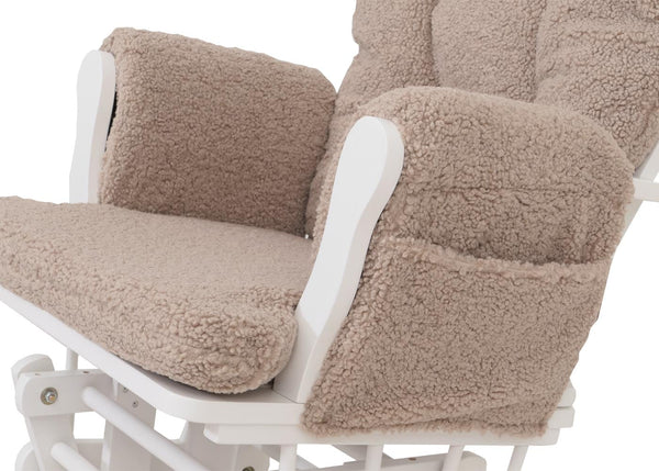 Relaxsessel Schaukelstuhl mit Hocker Bouclé Öko-Tex braun weisses Gestell