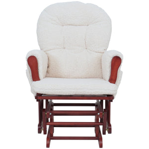 Relaxsessel Schaukelstuhl mit Hocker Bouclé Öko-Tex creme dunkles Gestell