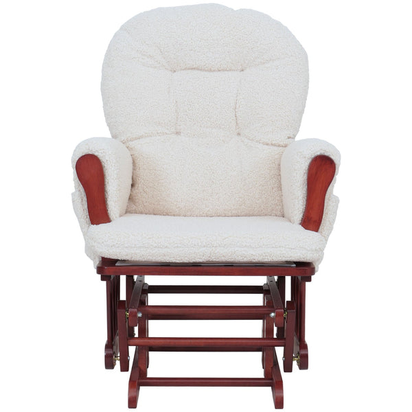 Relaxsessel Schaukelstuhl mit Hocker Bouclé Öko-Tex creme dunkles Gestell