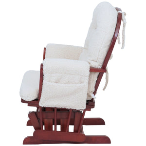Relaxsessel Schaukelstuhl mit Hocker Bouclé Öko-Tex creme dunkles Gestell