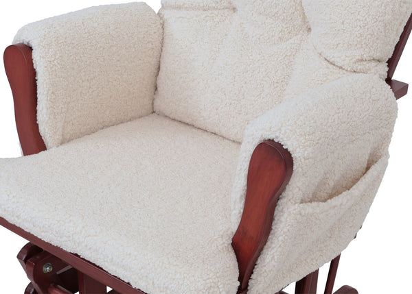 Relaxsessel Schaukelstuhl mit Hocker Bouclé Öko-Tex creme dunkles Gestell