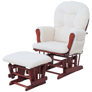 Relaxsessel Schaukelstuhl mit Hocker Bouclé Öko-Tex creme dunkles Gestell