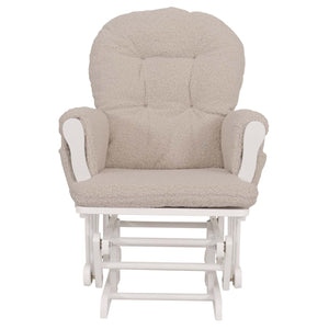 Relaxsessel Schaukelstuhl mit Hocker Bouclé Öko-Tex creme weisses Gestell