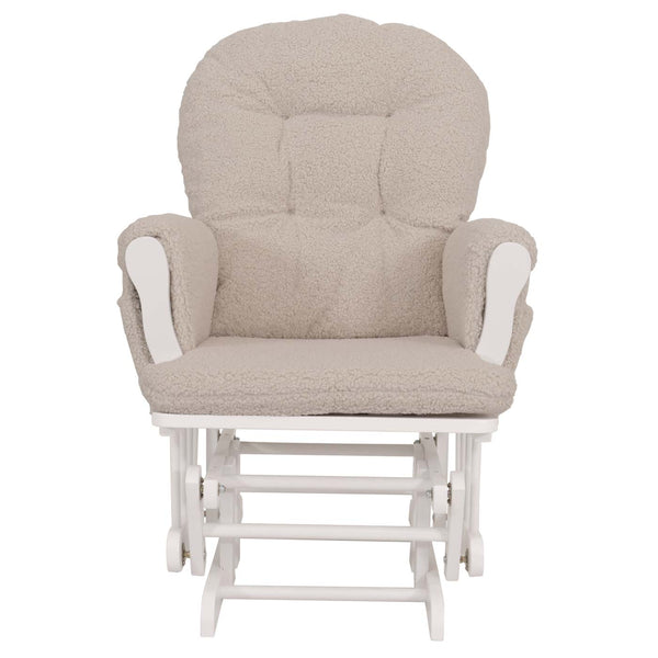 Relaxsessel Schaukelstuhl mit Hocker Bouclé Öko-Tex creme weisses Gestell