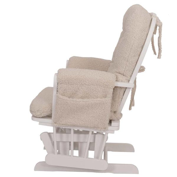 Relaxsessel Schaukelstuhl mit Hocker Bouclé Öko-Tex creme weisses Gestell