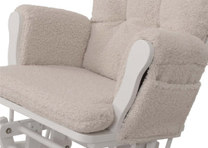 Relaxsessel Schaukelstuhl mit Hocker Bouclé Öko-Tex creme weisses Gestell