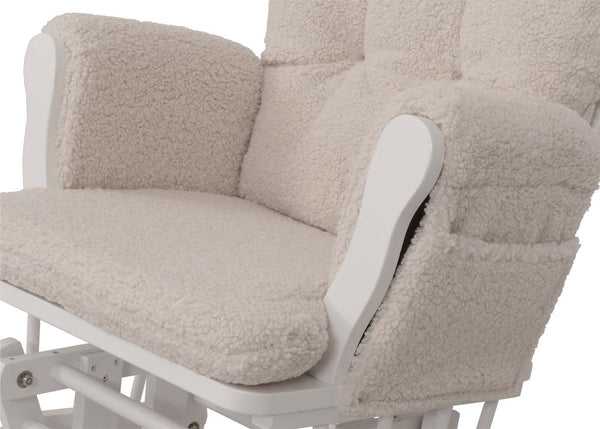 Relaxsessel Schaukelstuhl mit Hocker Bouclé Öko-Tex creme weisses Gestell