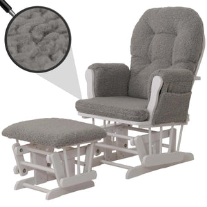 Relaxsessel Schaukelstuhl mit Hocker Bouclé Öko-Tex grau weisses Gestell