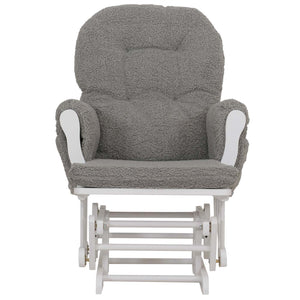 Relaxsessel Schaukelstuhl mit Hocker Bouclé Öko-Tex grau weisses Gestell