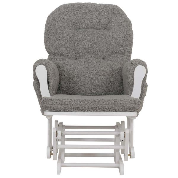 Relaxsessel Schaukelstuhl mit Hocker Bouclé Öko-Tex grau weisses Gestell
