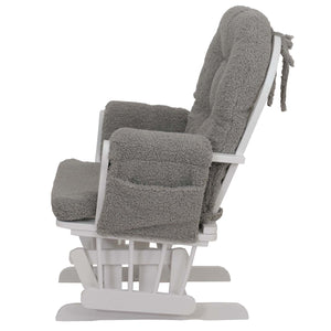 Relaxsessel Schaukelstuhl mit Hocker Bouclé Öko-Tex grau weisses Gestell