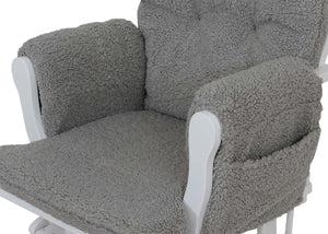 Relaxsessel Schaukelstuhl mit Hocker Bouclé Öko-Tex grau weisses Gestell