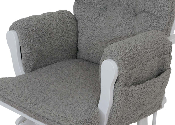 Relaxsessel Schaukelstuhl mit Hocker Bouclé Öko-Tex grau weisses Gestell