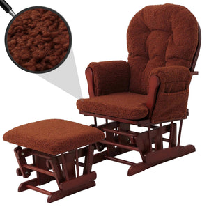 Relaxsessel Schaukelstuhl mit Hocker Bouclé Öko-Tex rostbraun dunkles Gestell