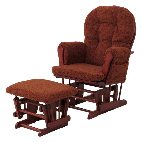 Relaxsessel Schaukelstuhl mit Hocker Bouclé Öko-Tex rostbraun dunkles Gestell