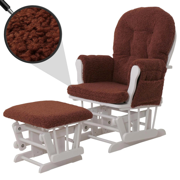 Relaxsessel Schaukelstuhl mit Hocker Bouclé Öko-Tex rostbraun weisses Gestell