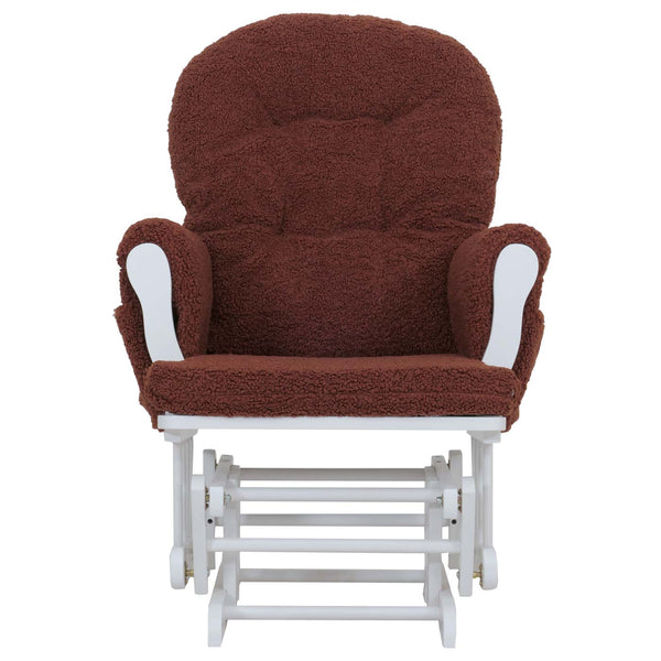 Relaxsessel Schaukelstuhl mit Hocker Bouclé Öko-Tex rostbraun weisses Gestell