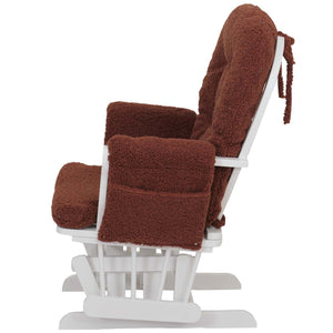 Relaxsessel Schaukelstuhl mit Hocker Bouclé Öko-Tex rostbraun weisses Gestell