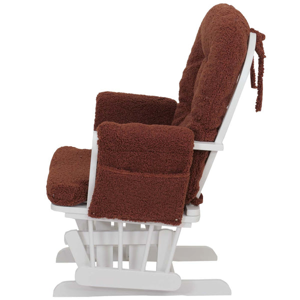 Relaxsessel Schaukelstuhl mit Hocker Bouclé Öko-Tex rostbraun weisses Gestell