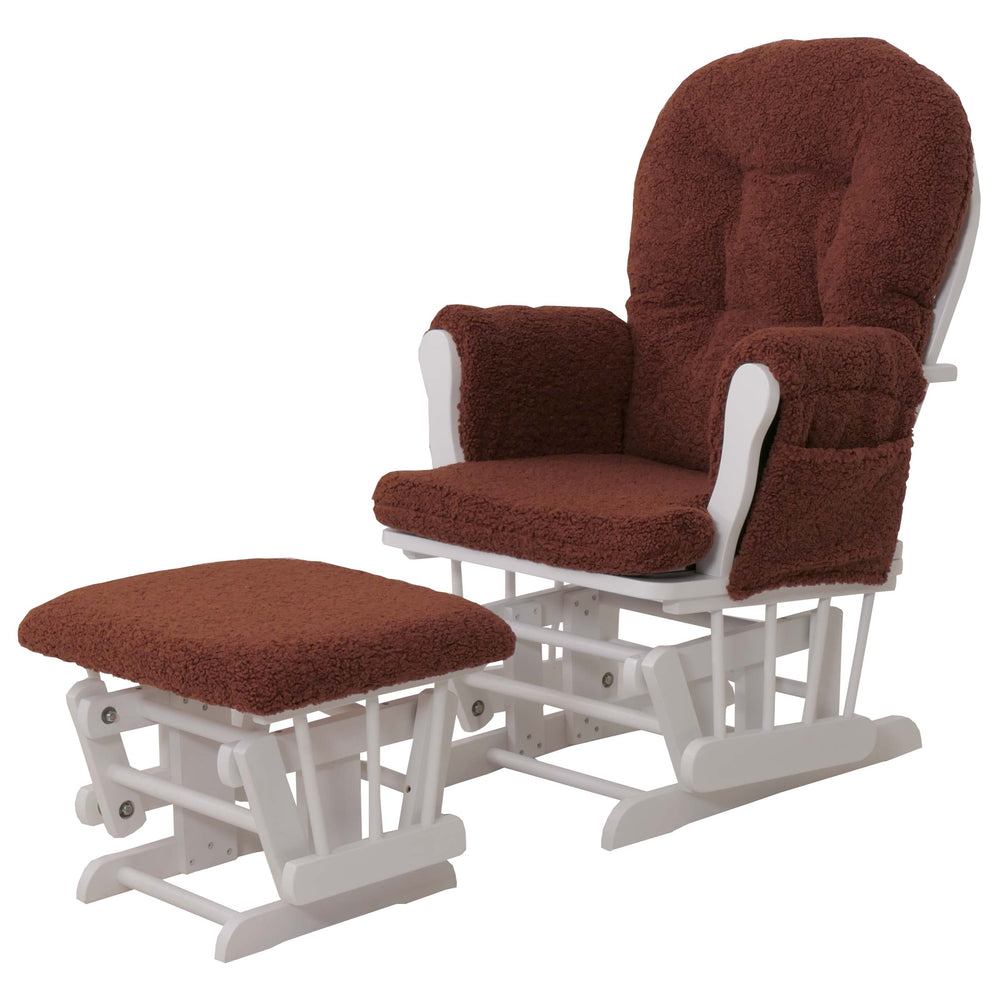 Relaxsessel Schaukelstuhl mit Hocker Bouclé Öko-Tex rostbraun weisses Gestell