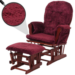 Relaxsessel Schaukelstuhl mit Hocker Chenille Öko-Tex bordeaux dunkles Gestell