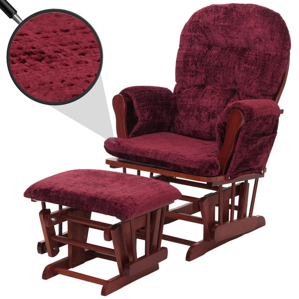 Relaxsessel Schaukelstuhl mit Hocker Chenille Öko-Tex bordeaux dunkles Gestell