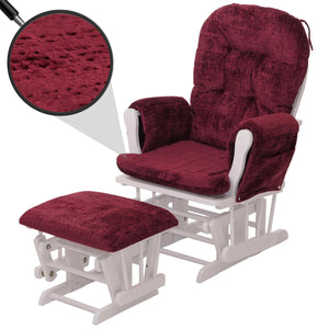 Relaxsessel Schaukelstuhl mit Hocker Chenille Öko-Tex bordeaux weisses Gestell