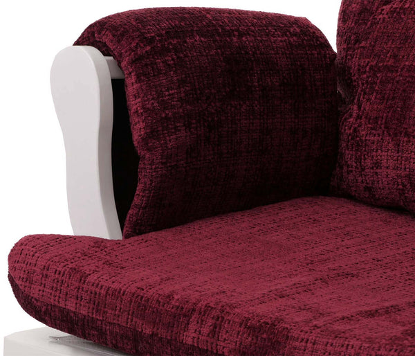 Relaxsessel Schaukelstuhl mit Hocker Chenille Öko-Tex bordeaux weisses Gestell