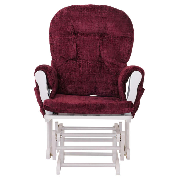Relaxsessel Schaukelstuhl mit Hocker Chenille Öko-Tex bordeaux weisses Gestell