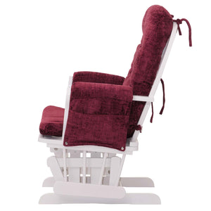 Relaxsessel Schaukelstuhl mit Hocker Chenille Öko-Tex bordeaux weisses Gestell