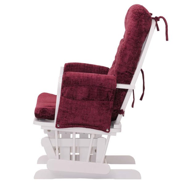 Relaxsessel Schaukelstuhl mit Hocker Chenille Öko-Tex bordeaux weisses Gestell