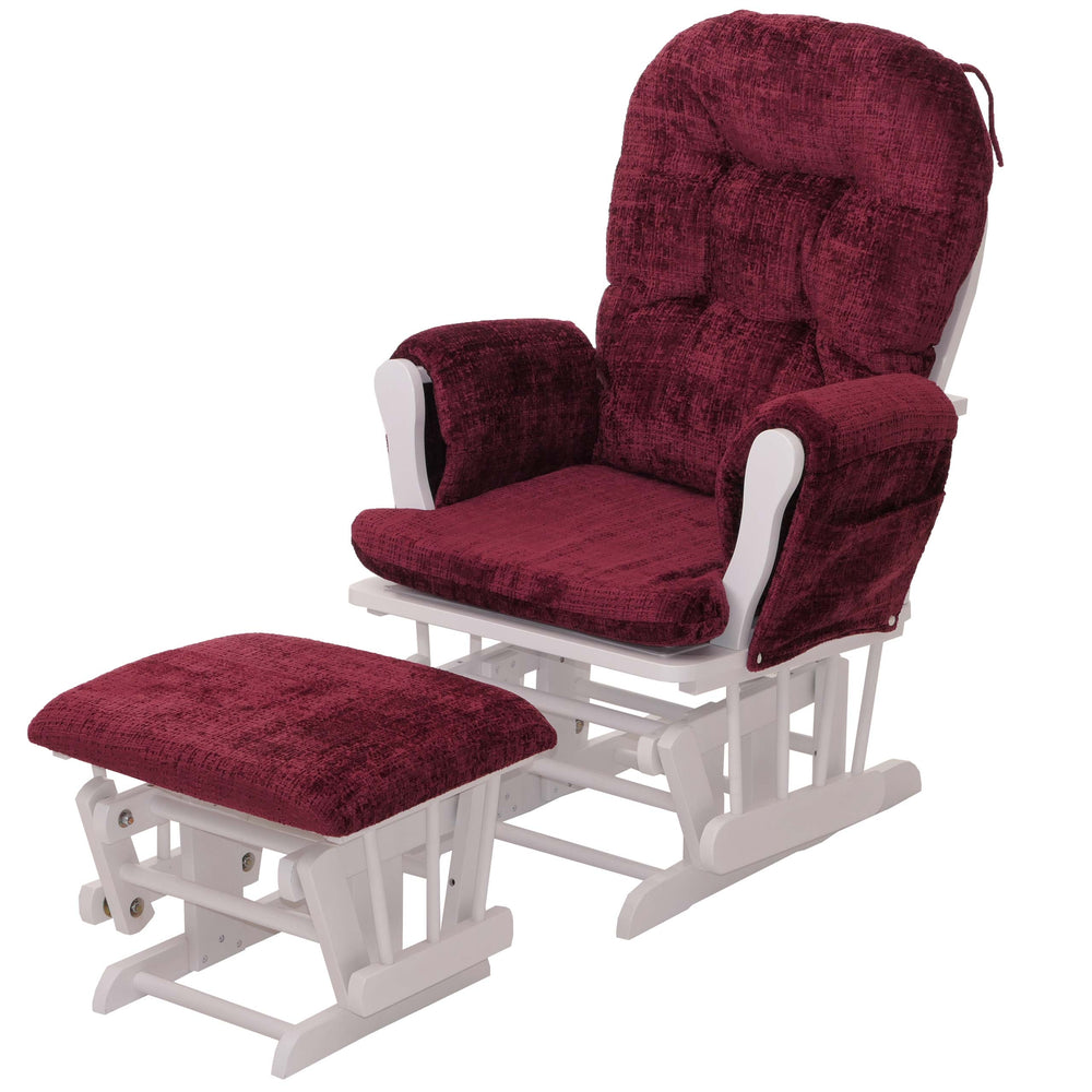 Relaxsessel Schaukelstuhl mit Hocker Chenille Öko-Tex bordeaux weisses Gestell