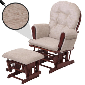 Relaxsessel Schaukelstuhl mit Hocker Chenille Öko-Tex creme dunkles Gestell