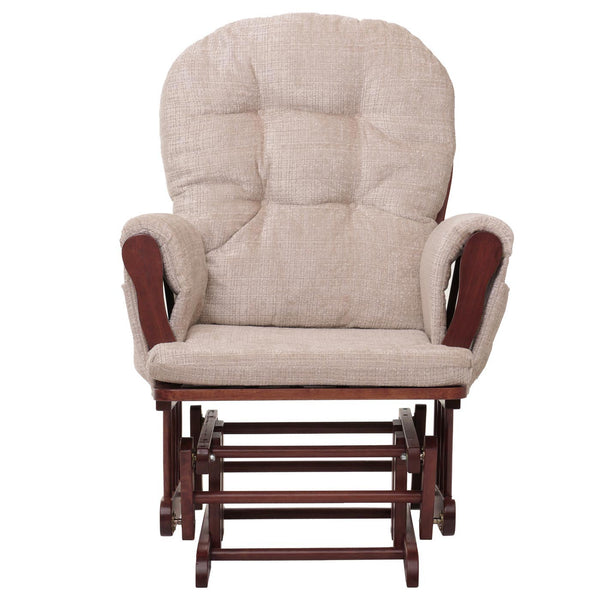 Relaxsessel Schaukelstuhl mit Hocker Chenille Öko-Tex creme dunkles Gestell