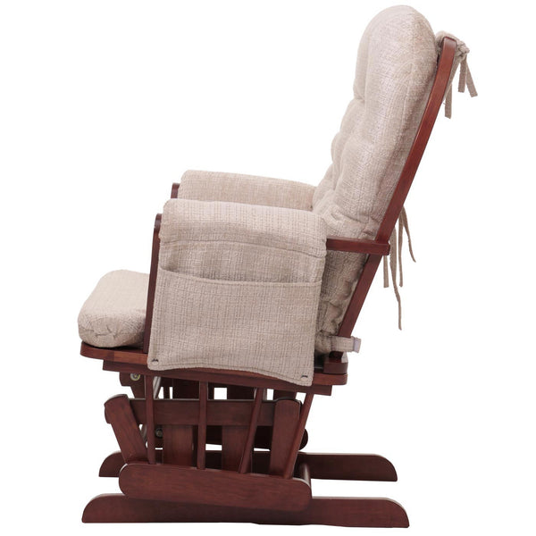 Relaxsessel Schaukelstuhl mit Hocker Chenille Öko-Tex creme dunkles Gestell