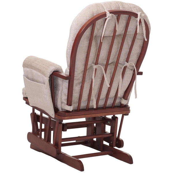 Relaxsessel Schaukelstuhl mit Hocker Chenille Öko-Tex creme dunkles Gestell