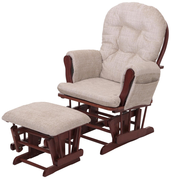 Relaxsessel Schaukelstuhl mit Hocker Chenille Öko-Tex creme dunkles Gestell
