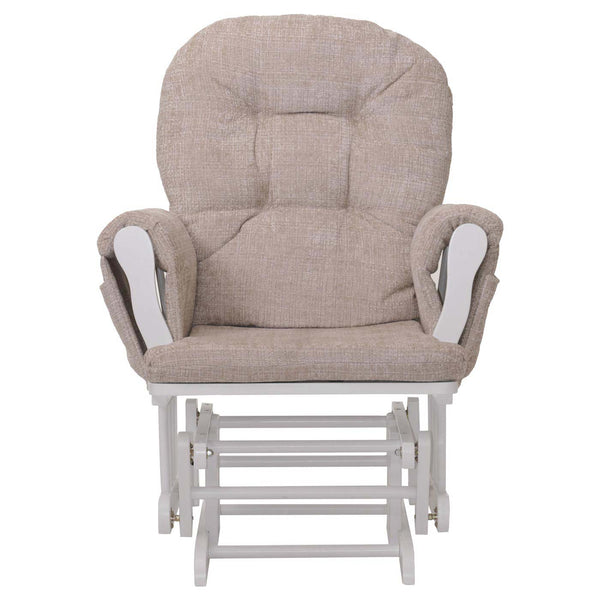 Relaxsessel Schaukelstuhl mit Hocker Chenille Öko-Tex creme weisses Gestell
