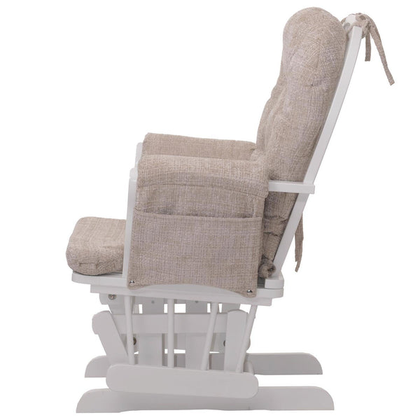 Relaxsessel Schaukelstuhl mit Hocker Chenille Öko-Tex creme weisses Gestell
