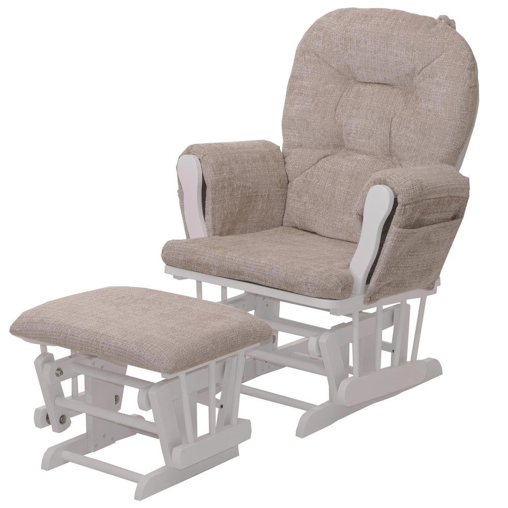 Relaxsessel Schaukelstuhl mit Hocker Chenille Öko-Tex creme weisses Gestell